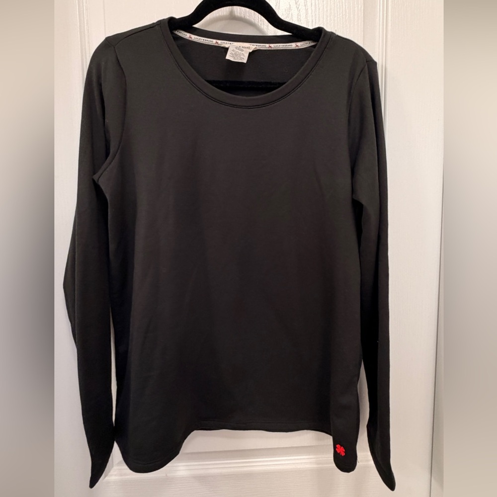 Lucky Brand Black Long Sleeve Lounge Top Red Clover Size Large